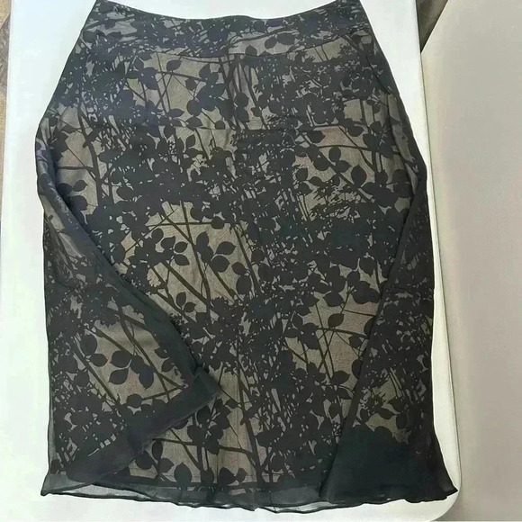 Anne Carson Silk Skirt A-Line Flowy Black Tan Sheer Overlay Lined Size 8 - Picture 15 of 15